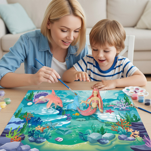WAYEE Set di Giocattoli in Plastica a Tema Sirena con Mappa dell'Oceano, Stelle Marine, Conchiglie e Delfini, 12 Colori per Bambini, Creatività Fai-da-Te - Product Image 1