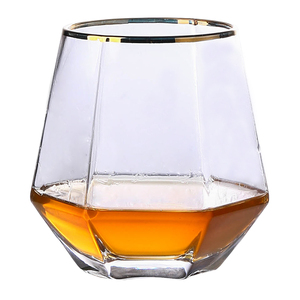 Nuova tazza di <span class=keywords><strong>vetro</strong></span> Whisky a forma di diamante <span class=keywords><strong>vetro</strong></span> cristallo rock Whisky <span class=keywords><strong>bicchieri</strong></span> con bordo <span class=keywords><strong>oro</strong></span> - Product Image 1