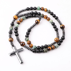 Collar <span class=keywords><strong>de</strong></span> Rosario con Cuentas <span class=keywords><strong>de</strong></span> Hematita y Ojo <span class=keywords><strong>de</strong></span> Tigre, Collar Largo <span class=keywords><strong>de</strong></span> Piedras Naturales con Cuentas <span class=keywords><strong>de</strong></span> Acero Inoxidable para <span class=keywords><strong>Hombre</strong></span> - Product Image 3
