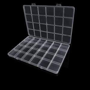Caja de almacenamiento de plástico transparente, organizador de joyas con 24 compartimentos, contenedor de escritorio con tapa para piezas pequeñas y accesorios - Product Image 1