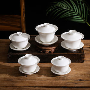 三才小茶碗套装纯白陶瓷瓷盖碗大可印刷Logo潮汕咖啡茶具 - Product Image 2