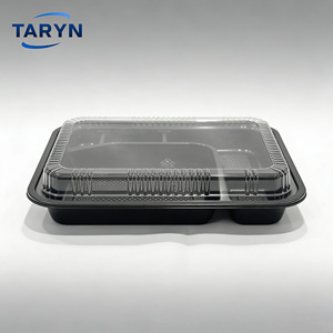 Boîte à lunch bento à emporter avec 5 compartiments, emballage alimentaire en plastique jetable avec couvercle transparent - Product Image 2