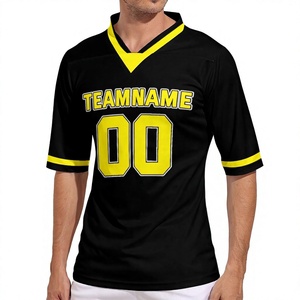 Custom Men's Black Yellow V-Neck <b>Baseball</b> Jersey Sublimated Print Team Name Number 00 Moisture Wicking Polyester Short Sleeve - Product Image 1