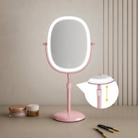 Desktop Round Cosmetic Adjustable Lift Stand Metal+Glass 7X Magnifying Stepless Dimming LED Lighted Touch Switch Mirror