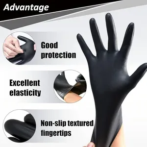 Gants jetables en nitrile noir, résistants, de qualité industrielle, sans latex, pour le nettoyage, les tatouages, les salons de manucure, la mécanique et le travail - Product Image 1