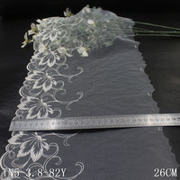 Bordure en dentelle brodée en maille de haute qualité, 22 cm, blanc et violet clair, pour vêtements sexy et accessoires de sac