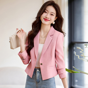 Veste de costume rose printemps-automne 2025 pour petites filles, nouveau style, haute sensibilité, <span class=keywords><strong>blazer</strong></span> court, tempérament, haute couture, petite fille - Product Image 1