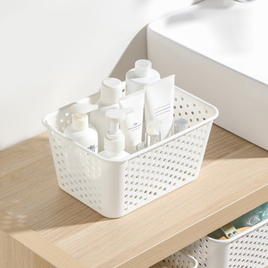 Cesta de almacenamiento blanca con orificios redondos, sin tapa, organizador de baño para escritorio, tamaño pequeño - Product Image 2