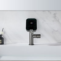 Robinet de lavabo gris à affichage numérique, design moderne et tendance, durable, anti-corrosion, à poignée unique avec étagère de rangement