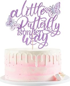 Decorazione per Torta 'Una Piccola Farfalla in Viaggio' - Rivelazione del Sesso, Baby Shower, Benvenuto Neonato, Decorazione per Feste a Tema Farfalla (Viola) - Product Image 1