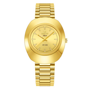 นาฬิกาคู่รักพรีเมียมสีทอง ดีไซน์เรียบหรู หน้าปัดทรงกลม ตัวเรือนโลหะผสม กันน้ำได้ในชีวิตประจำวัน สำหรับผู้หญิงและผู้ชาย สไตล์วินเทจ - Product Image 4