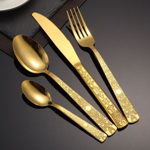 ชุดช้อนส้อมสแตนเลสลายคลาสสิก 4 ชิ้น ขัดเงาแบบกระจก ใช้ซ้ำได้ - Product Image 2