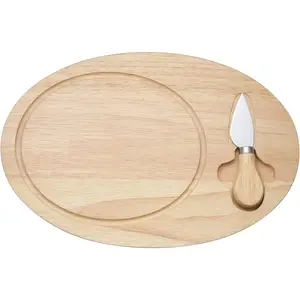 Rubberwood Cheese Board Cutting Chopping Board with Juice Groove knife for Meat Vegetables Fruits Cheese Kitchen Camping