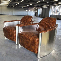 Fauteuil Relax Aviateur Rétro en Cuir Vintage Style Loft Industriel pour Salon