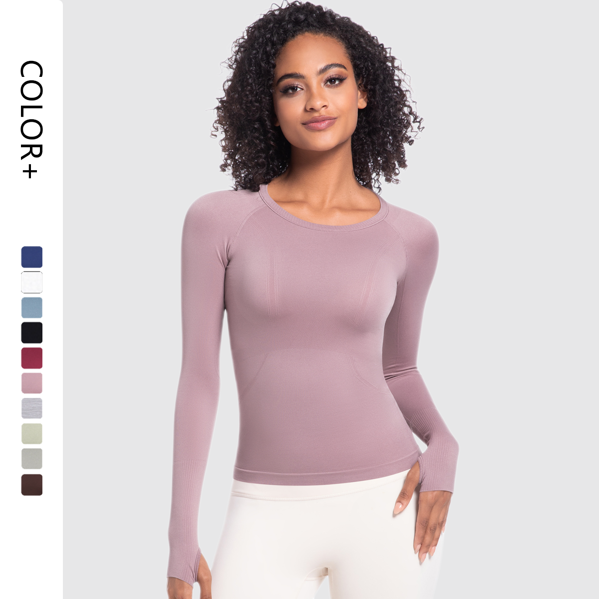 Hot Selling Women's Lightweight Long Sleeve Sports Top Neck Fitness Yoga Running T-Shirt Breathable Seamless Design Front