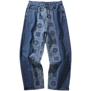 Herfstmode Hiphop Wijde Pijpen Broek Voor Heren Gewassen Trackpantsjeans Nieuwste Straight Cashewprint Spijkerbroek