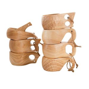 Custom LOGO Dursten Kuksa Handcrafted Wood Camp <b>Mug</b> Wooden Milk Coffee Cup Natural Hardwood Cup with Carabiner & Leather Lanyard - Product Image 1