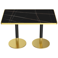 [Stock US] Table à manger moderne de luxe en pierre frittée de 47,24 pouces avec base en acier inoxydable doré, livraison rapide, MOQ 1 pièce