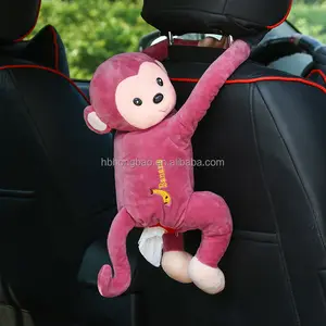 Nette Cartoon Auto Tissue Box Pelz Komfortable Auto Tissue Lagerung für Mädchen Pink Monkey Hanging Tissue Bag