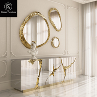 Miroir mural de luxe moderne de forme organique, en laiton martelé doré, miroir décoratif irrégulier en forme de galet pour villa, salon, salle de bain