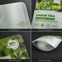 Pochette d'emballage en aluminium biodégradable, résistante à l'humidité, imprimée sur mesure, réutilisable, pour poudre de café et thé