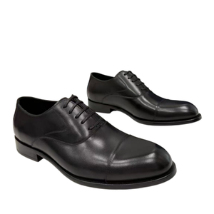 Chaussures habillées Oxford en cuir véritable noir à bout rond, à lacets, couleur unie, pour le bureau et la carrière, pour hommes, toutes saisons, semelle extérieure en caoutchouc, chaussures cd - Product Image 4