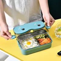 Boîte à lunch bento pour enfants en acier inoxydable et plastique de qualité alimentaire, design compartimenté, kawaii
