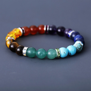 Natural Stone 7 Color Chakra Beaded Elastic <b>Bracelet</b> Unisex Jewelry Gift Yiwu Origin - Product Image 2