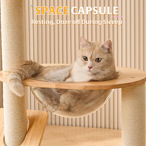 Solid Wood <b>Cat</b> <b>Tree</b> Tower with <b>Scratching</b> <b>Post</b>, 37.8 Inches Tall <b>Cat</b> Towers with <b>Scratching</b> Board and Scratcher Ball, - Product Image 3