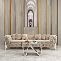 Canapé de salon moderne en acier inoxydable de luxe, vente chaude, 2-3 places, revêtement en velours, pour la maison et l'hôtel