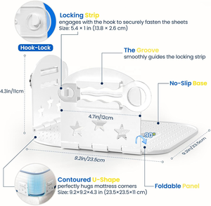 Fermagli per lenzuola migliorati per angoli, striscia separata con chiusura a gancio per mantenere saldi i lenzuola per materassi singoli, matrimoniali e king size, Bedlock - Product Image 2