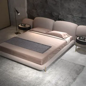 고급 대형 헤드 보드 더블 침대 프레임 이탈리아 가죽 침대 새로운 디자인 침실 가구 럭셔리 현대 킹 사이즈 침대