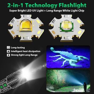 Banral Senter UV 2-in-1 tahan air, senter lumen tinggi 6 mode lampu hitam LED Super terang taktis dapat diisi ulang - Product Image 2