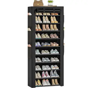 New 10 Layers High 30 Pairs Footwear Space Saving Organised Cupboard Furniture Folding Free Standing Shoe Rack With Side Pockets