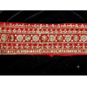 B.R. Bordure décorative en dentelle florale rouge tendance, garniture ornée pour sacs de vêtements, sari, lehenga, cadeaux, décoration textile 2''-2.875'' - Product Image 1