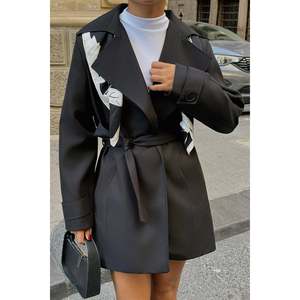 Manteau long en cuir noir Hosanna pour femme avec rembourrage en coton, idéal pour l'automne et l'hiver, grande taille, tissu tricoté, impression personnalisée - Product Image 5