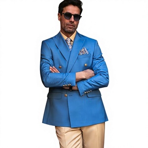 Abito da Uomo in Poliestere Blu Vivace Doppiopetto Slim Fit Tessuto Lucido Tonalità Accattivante per Affari e Occasioni Sociali - Product Image 3