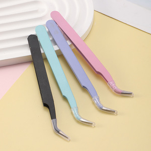 Pinzas rectas y curvas de acero inoxidable de colores, pinzas para rizar pestañas y decoración de uñas estilo macaron, pegatinas hechas a mano - Product Image 1
