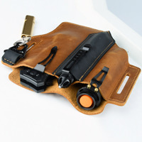 Sac banane tactique EDC en cuir véritable durable avec rangement pour lampe de poche, stylo et étui à couteau, fermeture à cordon pour sports de plein air masculins