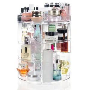 Custom Acrylic Makeup Organiser Transparent Acrylic Cosmetic Storage Case 360 Rotating Makeup Organizer Cosmetic Storage Box