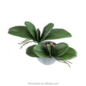 Simulation artificielle de feuilles d'orchidée papillon, grandes feuilles d'orchidée en branche, arrangement floral en plastique avec herbe, plante verte - Product Image 1