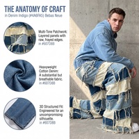 Pantalon Streetwear Homme en Denim Selvedge 100% Coton, Jean Patchwork Multicolore Original pour Hommes Bale