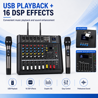 AOFO Mixeur audio professionnel 6 canaux 400W avec amplificateur intégré, USB, deux microphones sans fil pour sonorisation de scène KTV