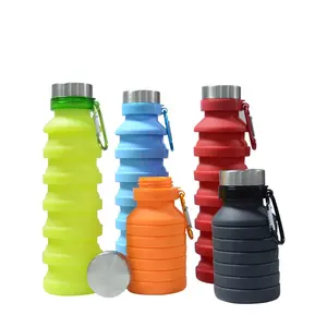Botella de agua plegable de silicona para deportes al aire libre, 550ml