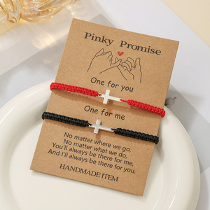 Pinky Promise Braided Cross <b>Bracelet</b> Adjustable <b>Rope</b> Jewelry For Couples Friends Gift Unisex Handmade - Product Image 3