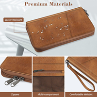 Portefeuille de voyage en cuir véritable personnalisé, capacité 5 passeports et 5 cartes, grand format, avec fermeture éclair, élégant.