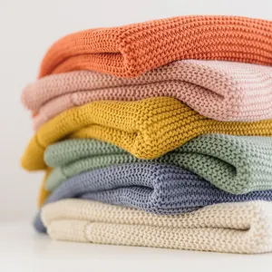 Organic Cotton Knitted Baby Blanket Textile Eco Newborn Swaddle Blanket Custom Knit Baby Wrap Carrier Knitted Baby Swaddling