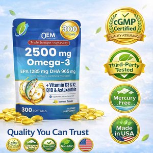 Capsules <span class=keywords><strong>de</strong></span> Gel Doux Oméga 3 Triple Concentration 2500mg <span class=keywords><strong>Huile</strong></span> <span class=keywords><strong>de</strong></span> <span class=keywords><strong>Poisson</strong></span> Marque Blanche en Gros – EPA, DHA, Vitamine D3, K2, Q10 Certifiées pour Adultes - Product Image 5