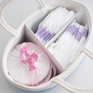 Cesta de almacenamiento de cuerda de algodón plegable de gran capacidad, organizador plegable para pañales de bebé con divisor - Product Image 2