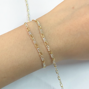 빈티지 2.5MM 피가로 3 + 1Two 톤 체인 쥬얼리 여성 S925 스털링 실버 믹스 골드 체인 - Product Image 4